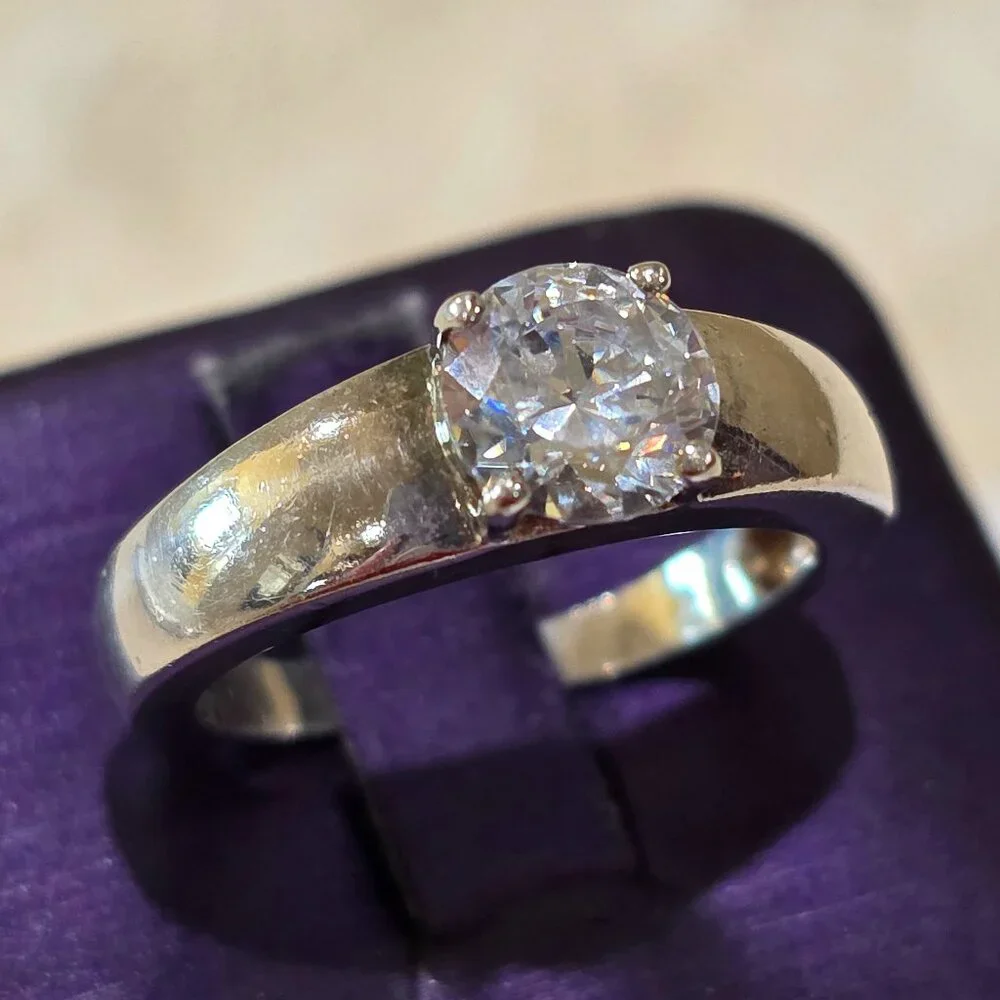 Vintage MCM Round Solitaire Sterling Silver Solitaire 925 GSJ Ring SZ 7